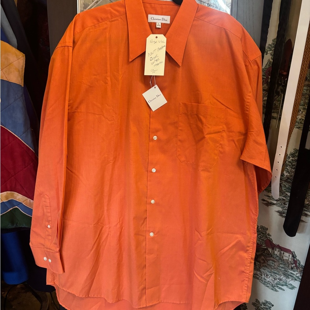 Dior Men's Orange Long-Sleeve Button-Up Shirt